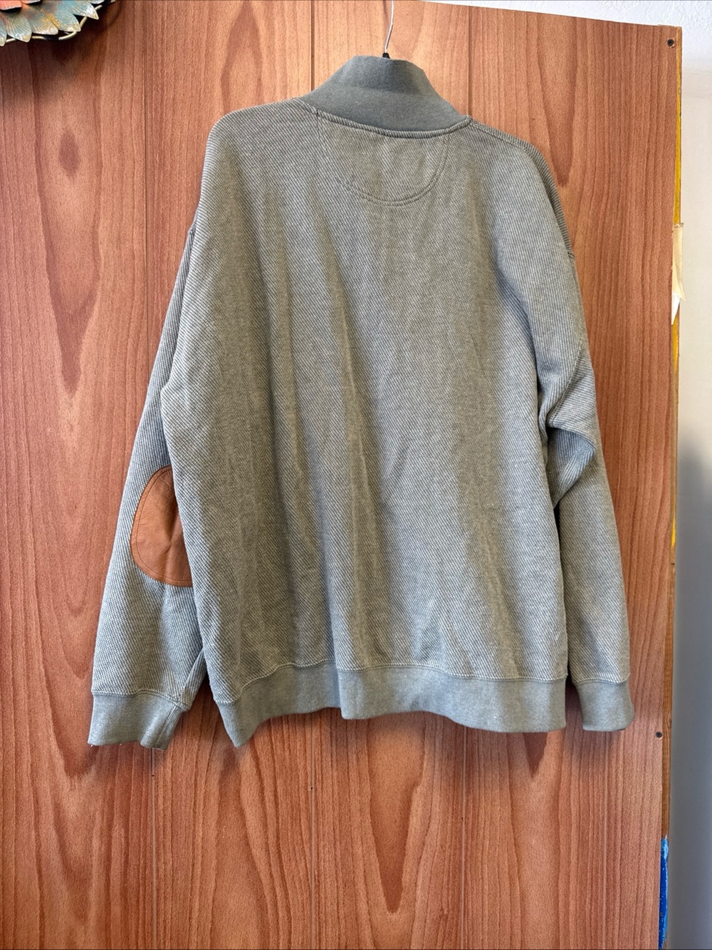 Cremieux Light Blue 1/4 Zip Men’s Pullover Jacket XL Brown Elbow Patches